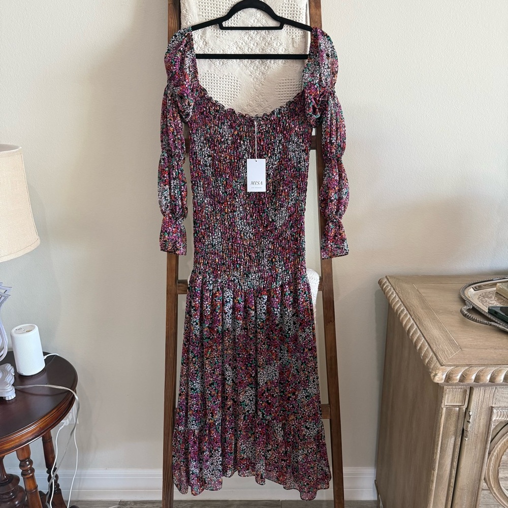 NWT MISA Los Angeles Sabrina Multicolored Floral Off The Shoulder Maxi Dress - Picture 3 of 7